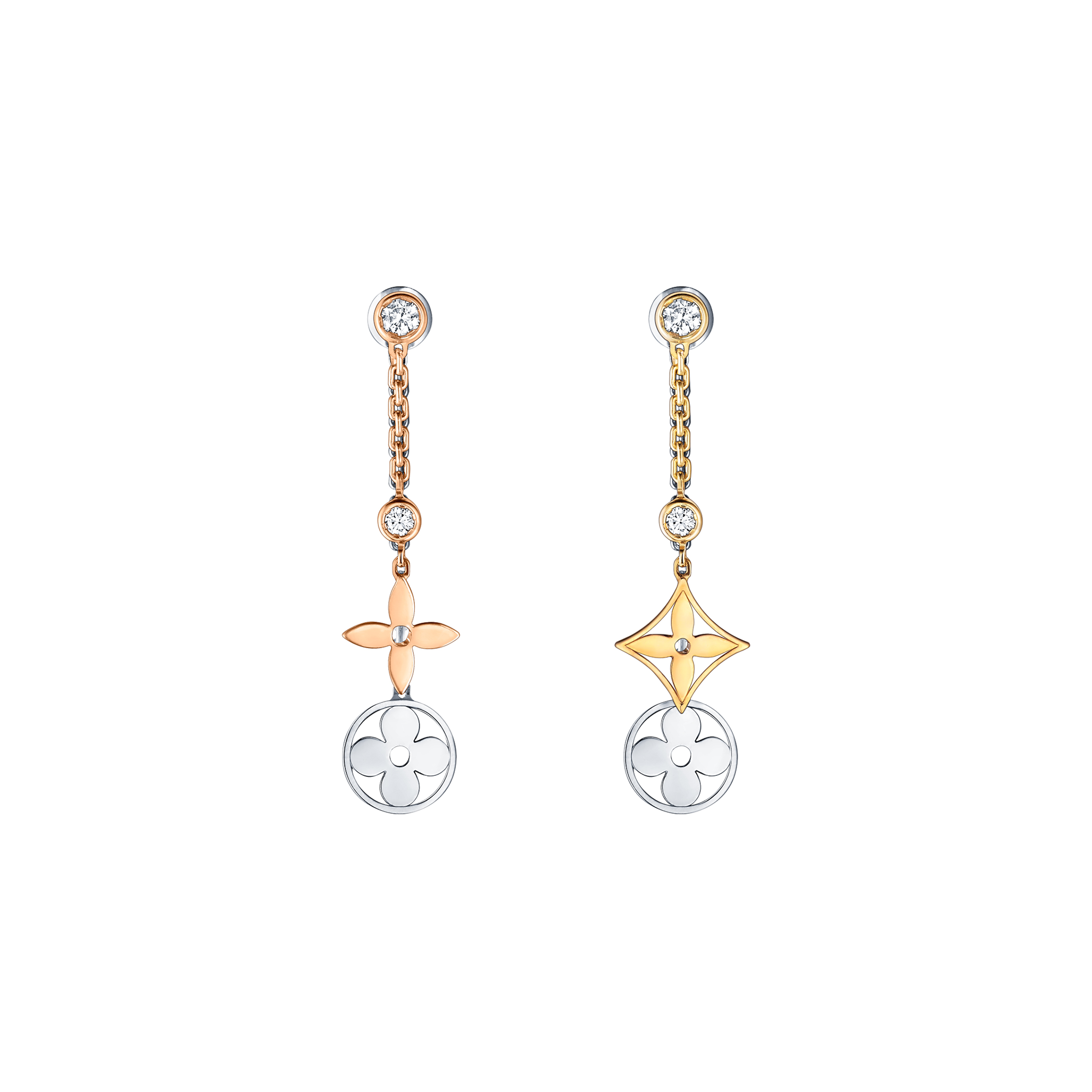 l**is V*t*n idylle blossom three-color gold and diamond long earrings q96413